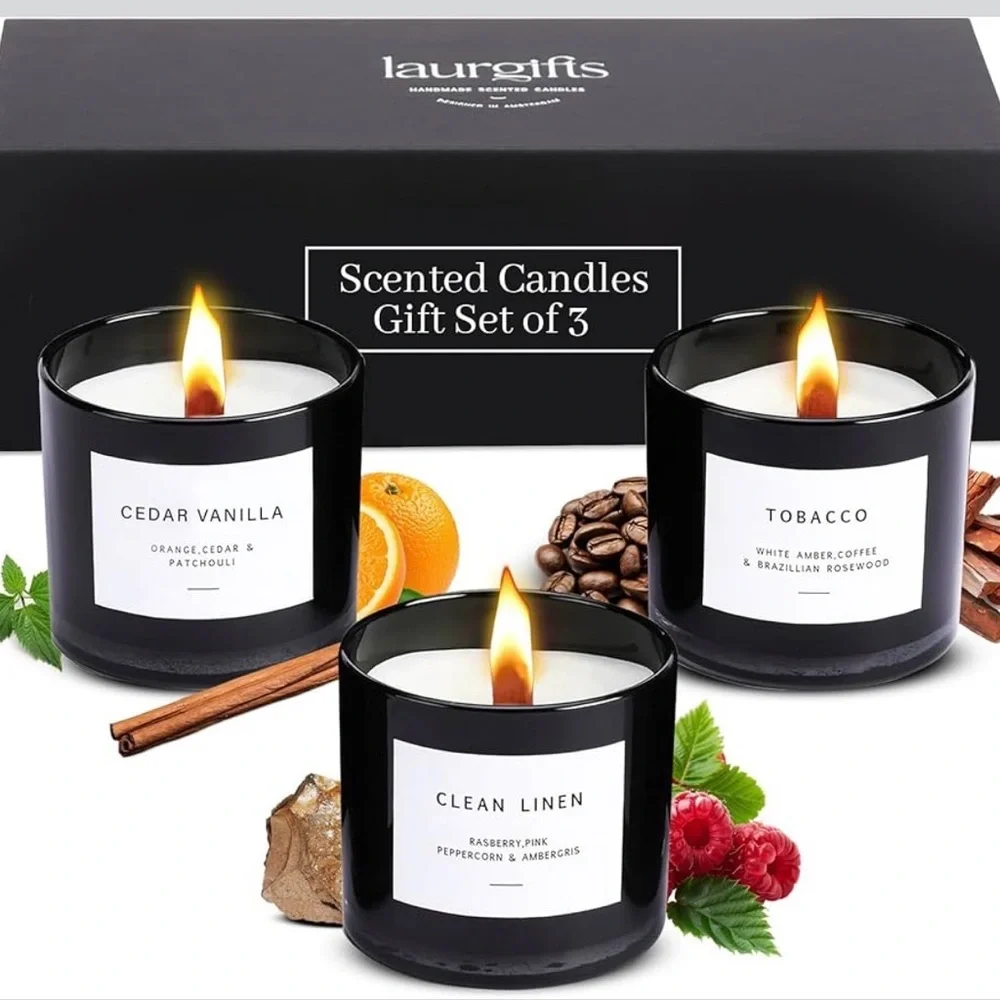 Scented Candles for Men – Tobacco, Cedar Vanilla & Clean Linen – Luxury Gift Box